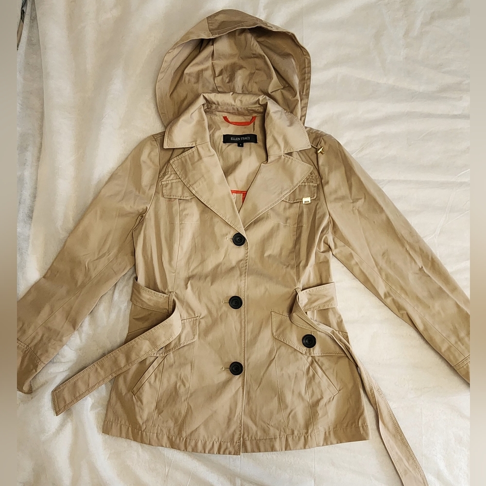 ELLEN TRACY Jacket Women's Trench Coat Hooded